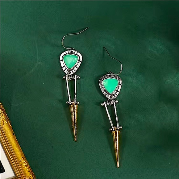 Vintage Stone Geometric Irregular Dangle Handmade Boho Earrings - Picture 4 of 7